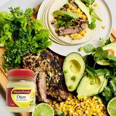 Lemon Mustard Steak And Roast Corn Tacos