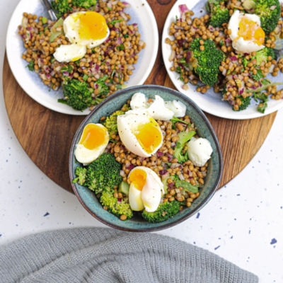 Lentil, Broccoli & Soft Boiled Egg Salad
