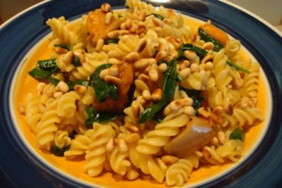 Roasted Pumpkin, Spinach & Toasted Pine Nut Pasta