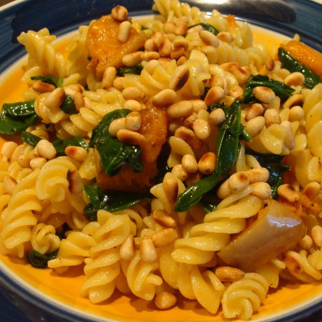 Roasted Pumpkin Spinach & Toasted Pine Nut Pasta