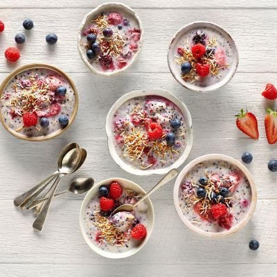 Creamy Coconut, Tri-Colour Quinoa & Fruit Pudding