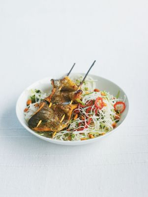 Turmeric Mackerel Skewers With Chilli Rice Noodles