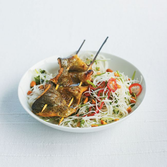 Turmeric Mackerel Skewers with Chilli Rice Noodles