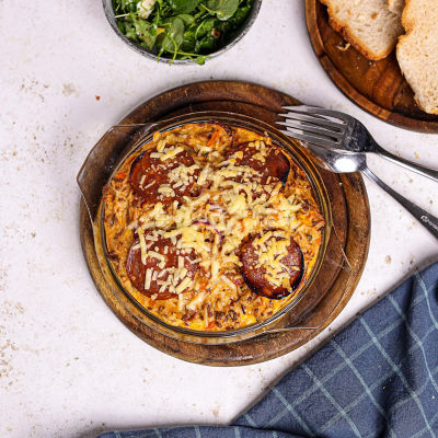 Maltese Baked Rice with Chorizo & Red Onion