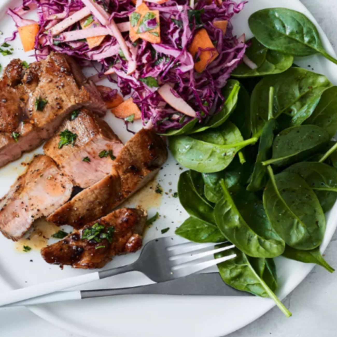 Maple-glazed pork with apple & cabbage slaw