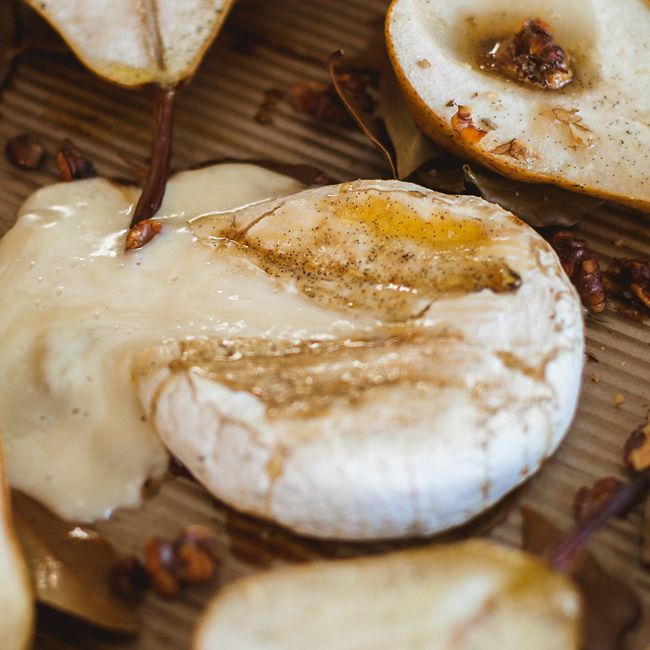 Maple Roasted Pears With Baked Camembert & Walnuts