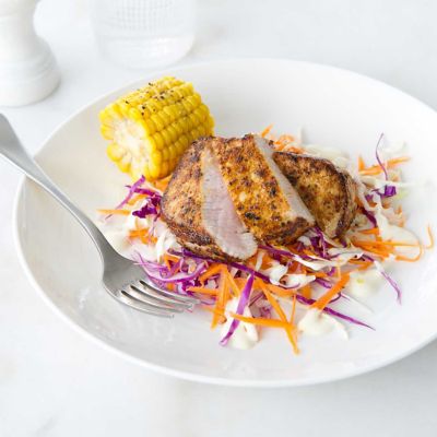 Cajun Pork with Coleslaw & Sweet Corn