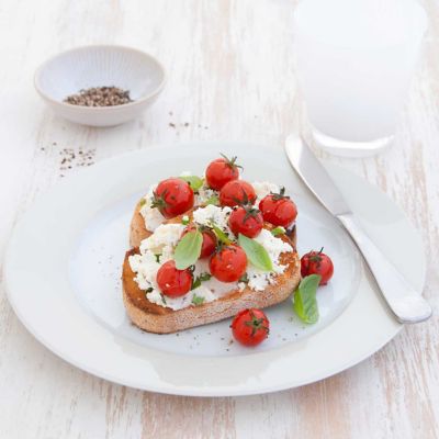 Ricotta & Basil Toast with Roast Tomatoes