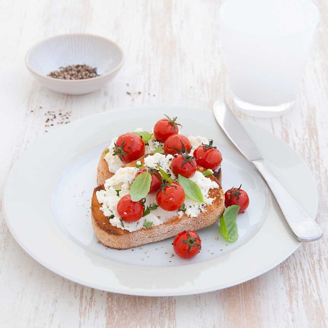 Ricotta & Basil Toast with Roast Tomatoes