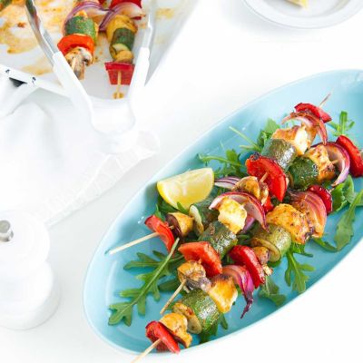 Smokey Vegetable Kebabs with Lemony Rocket Salad