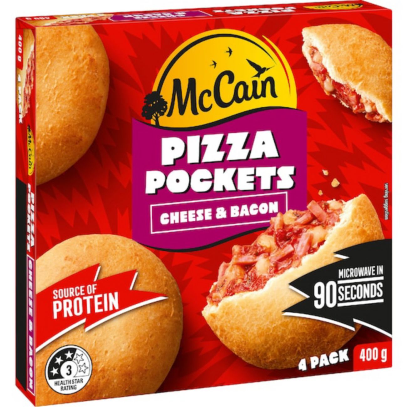 McCain Cheese & Bacon Pizza Pockets 4pk 400g