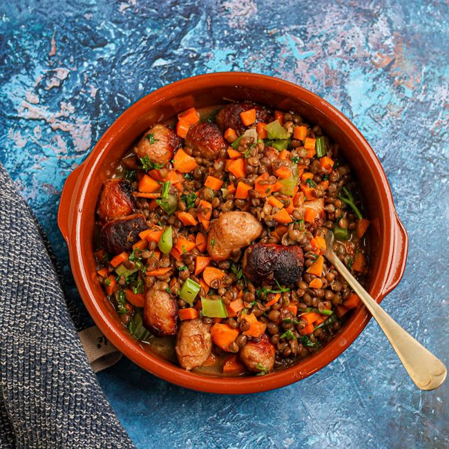 Mediterranean Sausage & Lentil Tray Bake