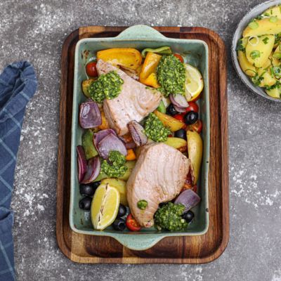 Mediterranean Tuna Steak Tray Bake