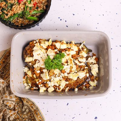 Middle Eastern Rice Stuffed Eggplant