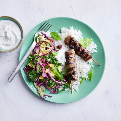 Mint & Honey Kebabs with Cranberry & Kale Slaw 