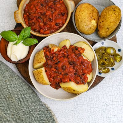 Mixed Bean Chilli Baked Potatoes