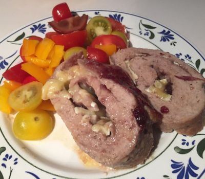 Turkey meatloaf with brie and cranberry sauce