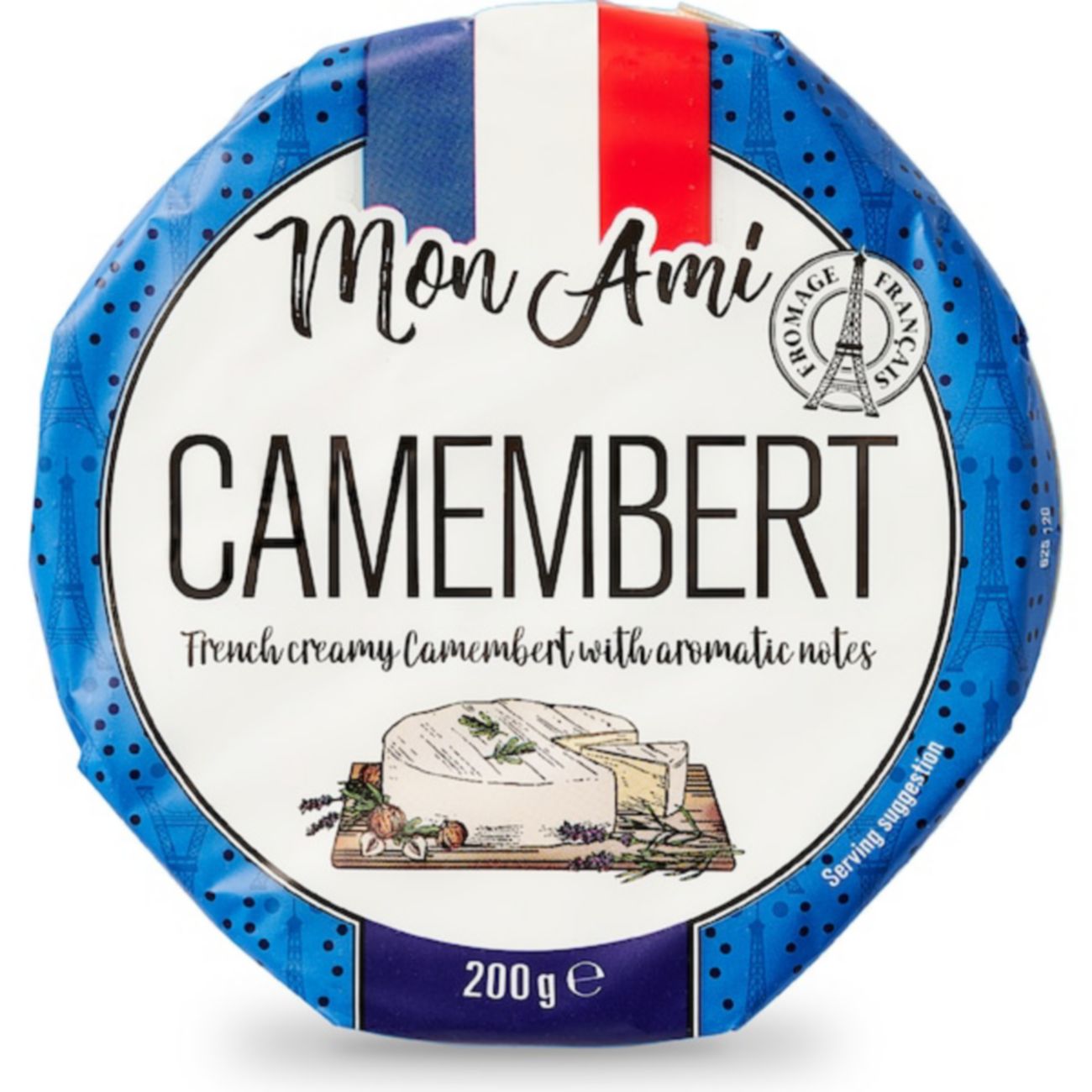 Mon Ami Camembert - French 200g shown.