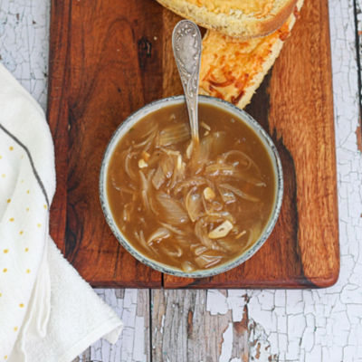 Onion Soup with Garlic Bread Cheese Toastie