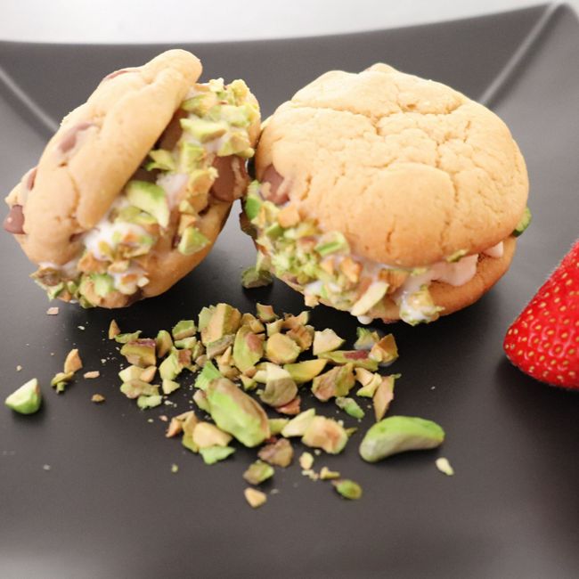 Pistachio Choc Chip Ice Cream Sandwiches