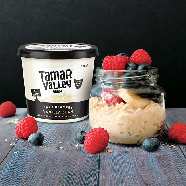 Overnight Oats With Bananas, Blueberries & Raspberries