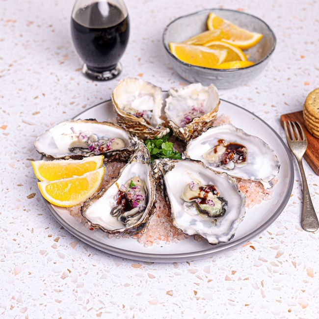Oysters with Balsamic, Red Onion & Lemon