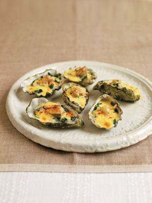 Grilled Lemony Oysters With Spinach