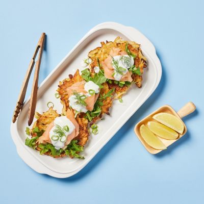 Parsnip Fritters with Smoked Salmon & Dill Yoghurt