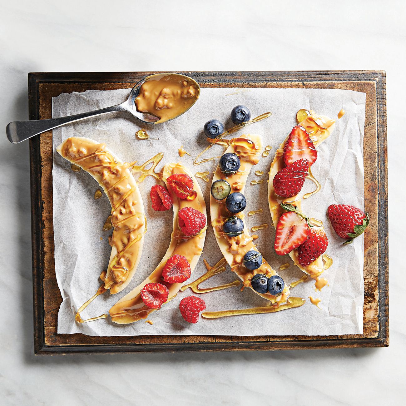 Peanut butter topped bananas