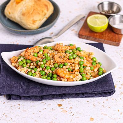 Pearl Couscous with Prawns & Garlic