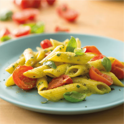 Penne Rigate with Pesto Genovese and cherry tomatoes