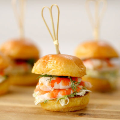 Brioche Prawn Roll with Shaved Brussels Sprout Slaw
