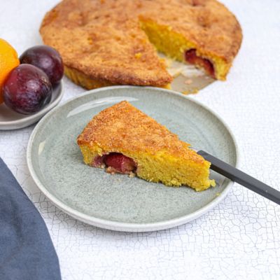 Plum, Almond & Polenta Cake