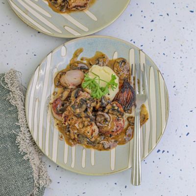 Pork Scotch Fillet with Mushroom Sauce