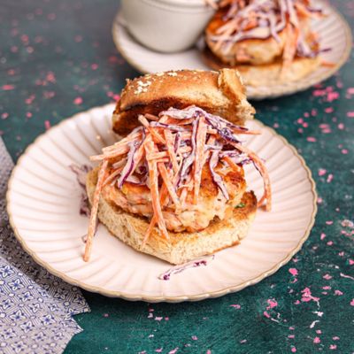 Prawn & Salmon Burgers with Lime Slaw