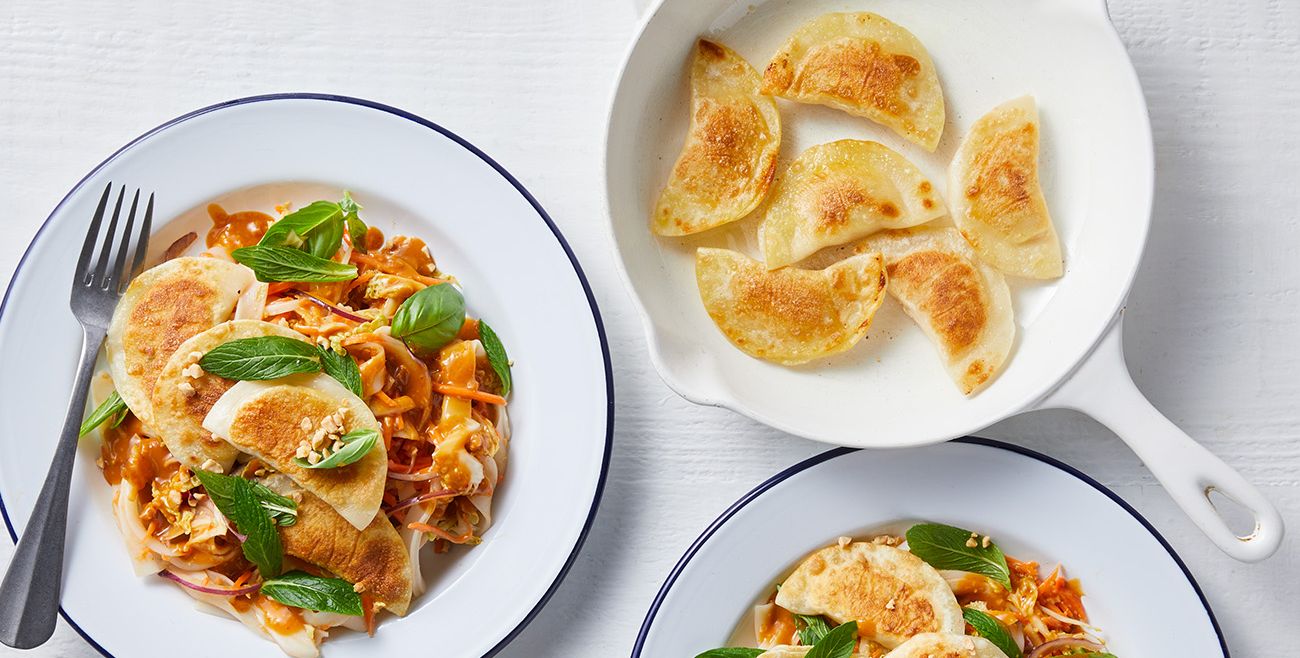 Prawn dumpling pad thai
