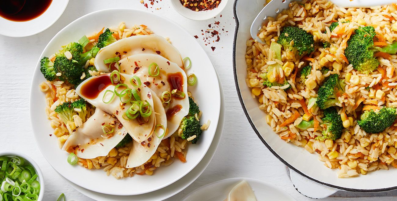 Prawn Dumplings With Vegetable Fried Rice