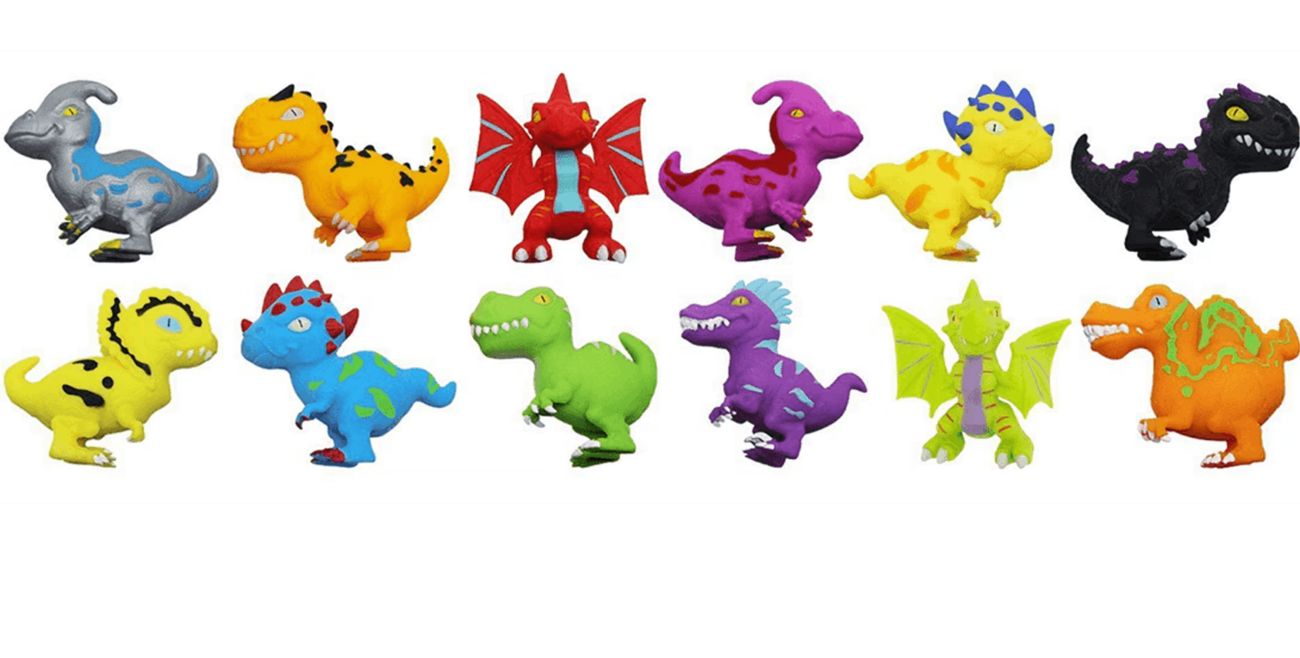 HTI Toys stretcherz squad - 12 different dinosaur designs shown in the picture.