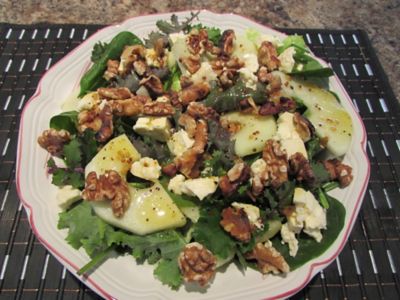Apple, Feta, Salad Leaves with Toasted Walnuts