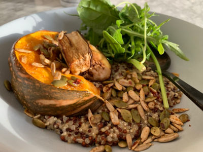 Coconut & lime quinoa with roast pumpkin and seeds