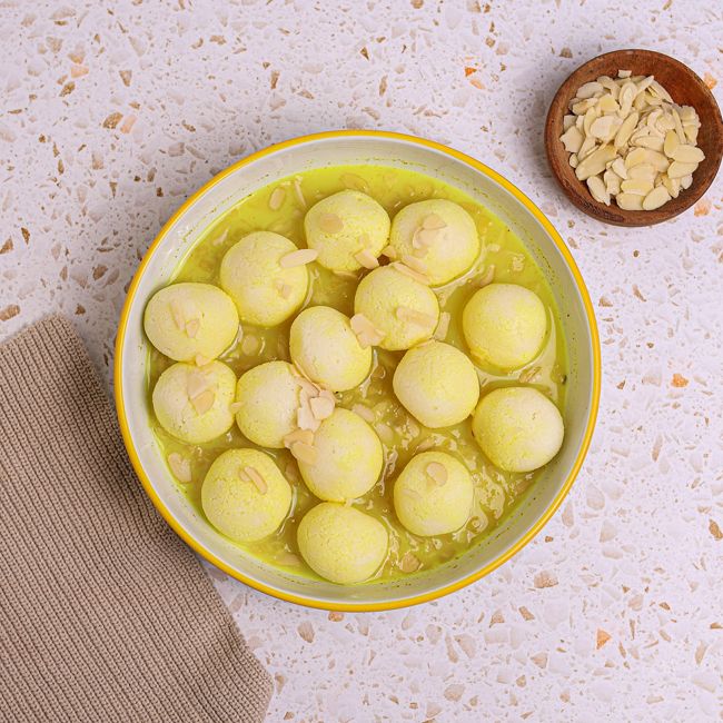 Rasamalai with Almonds & Saffron