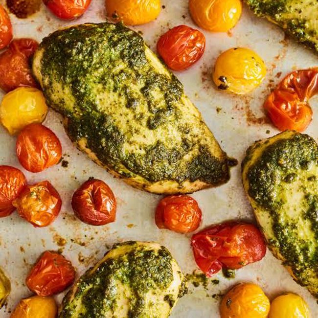 Baked Pesto Chicken & Tomatoes