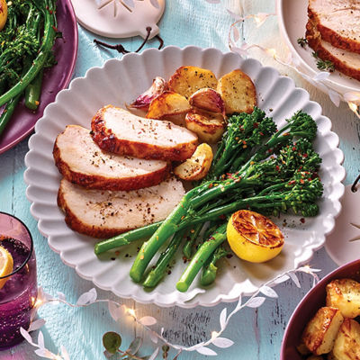 Ready to Roast Turkey with spiced lemon and peppered broccolini