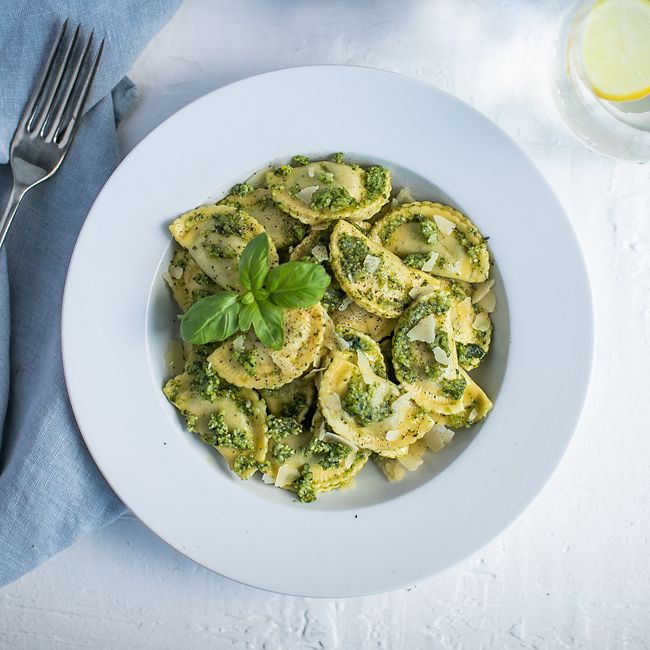 Ricotta And Spinach Agnolotti With Basil Pesto