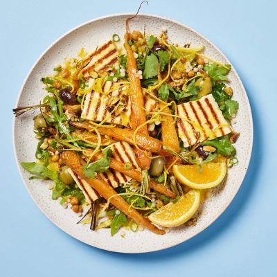 Roast Orange & Cumin Carrots with Couscous & Haloumi Salad