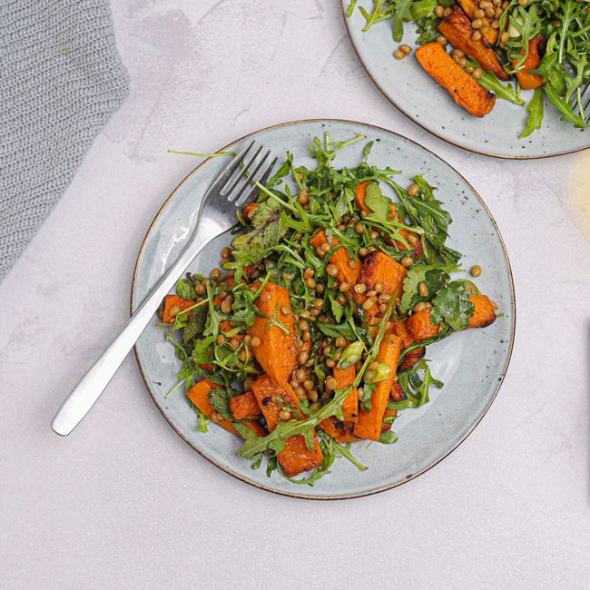 Roast Pumpkin, Herb Lentils & Harissa