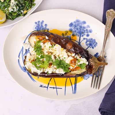 Roasted Eggplant with Harissa & Feta