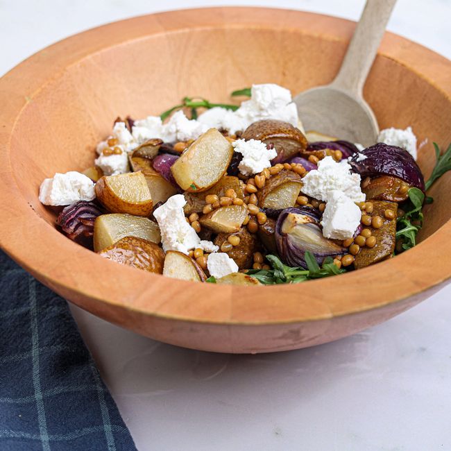 Roasted Pear, Lentil & Goats Cheese Salad