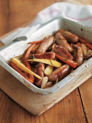 Roasted Sausages With Parsnips & Carrots