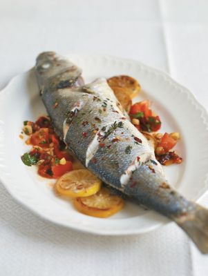 Baked Sea Bass With Romesco Salad